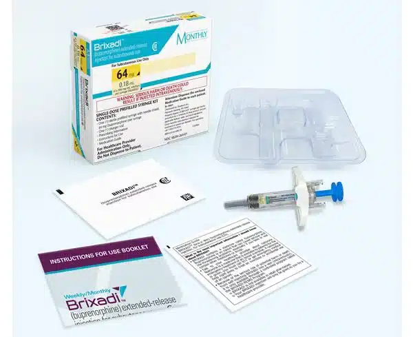 Brixadi monthly injection kit including safety syringe and needle